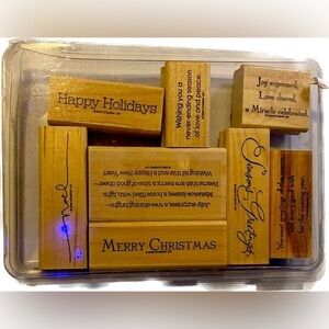 Stampin Up MANY MERRY MESSAGES Wood Mount set Retired Christmas Noel Grateful